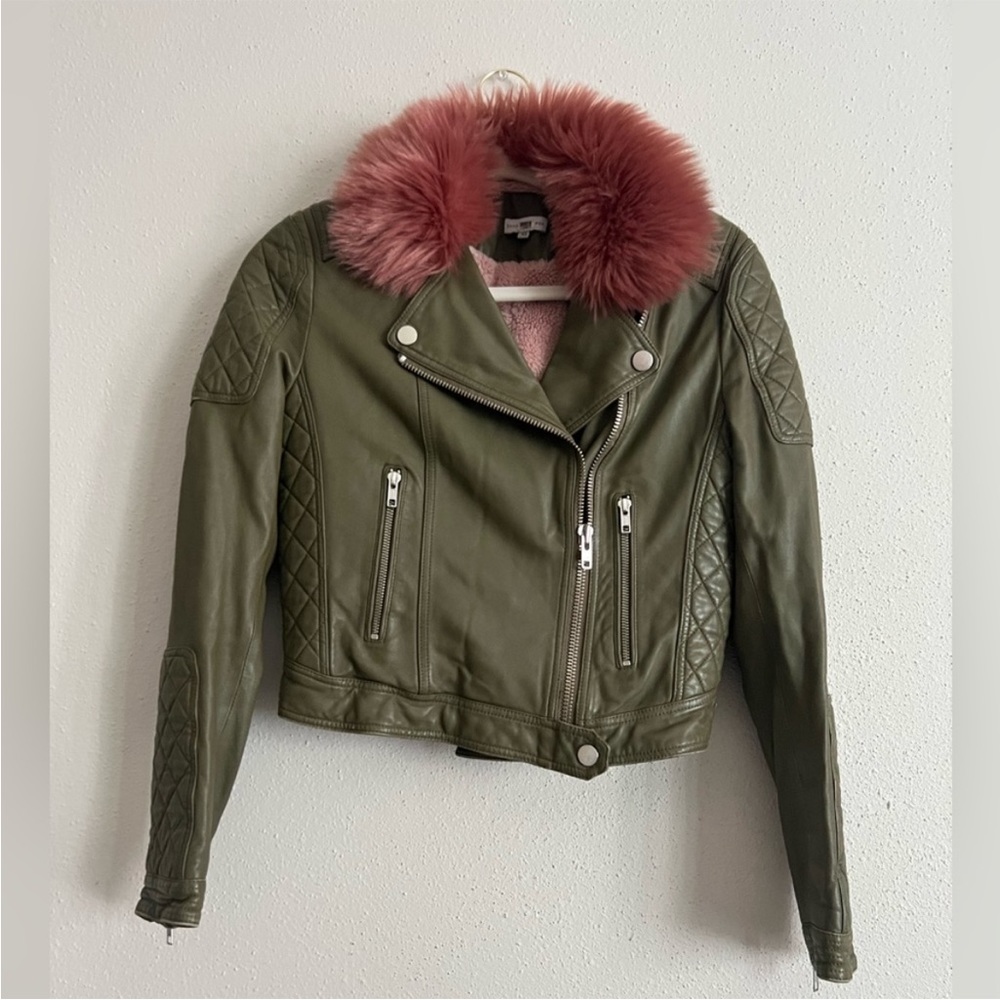 SAMANTHA SIPOS Faux Fur Moto Leather Jacket